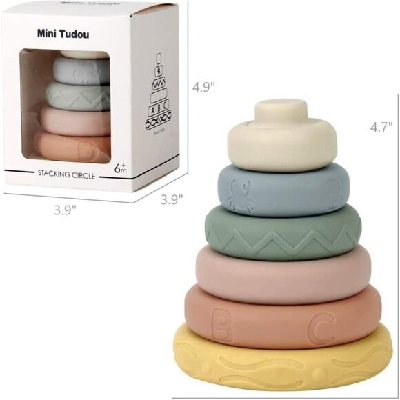 Mini Tudou Silicone 6 Pcs Stacking & Nesting Circle Toy Pastel - Picture 2 of 9